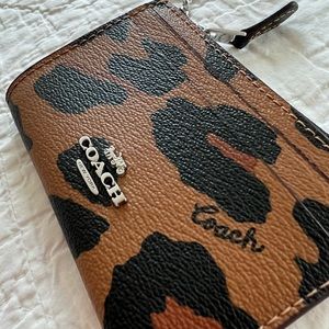 Coach Leather Mini Skinny ID Case With Leopard Print Silver Hardware Wallet